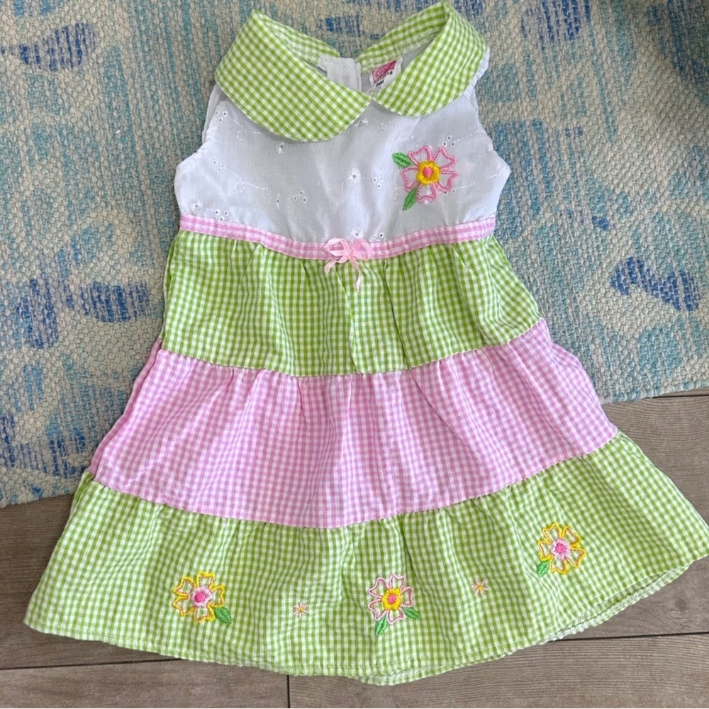 Vintage Coney Isle Lace Gingham Floral Embroidered Peter Pan Collar Dress 24M